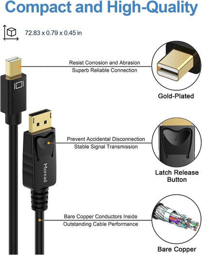 Mini Displayport to DP Cable, 6 Feet, Gold-Plated - 4K@60Hz, 2K@144Hz - Black