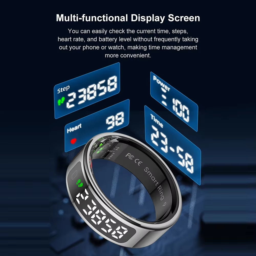 R11 Smart Ring with Display Screen and Touch Heart Rate Blood Oxygen Monitor Ring Wireless Charging Smartring for Android & Ios