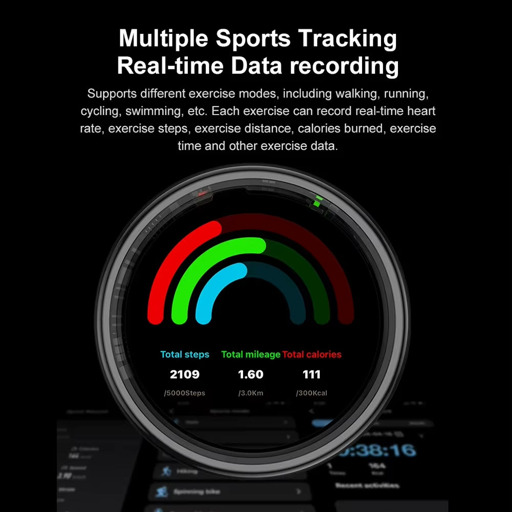 R11 Smart Ring with Display Screen and Touch Heart Rate Blood Oxygen Monitor Ring Wireless Charging Smartring for Android & Ios