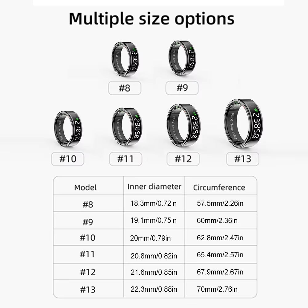 R11 Smart Ring with Display Screen and Touch Heart Rate Blood Oxygen Monitor Ring Wireless Charging Smartring for Android & Ios