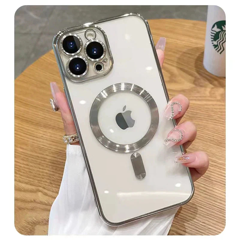 Luxury Wireless Charging Transparent Magsafe Case for Iphone 14 13 12 11 Pro Max X XR XS 7 8 plus SE 2020 22 Mini Soft Cover