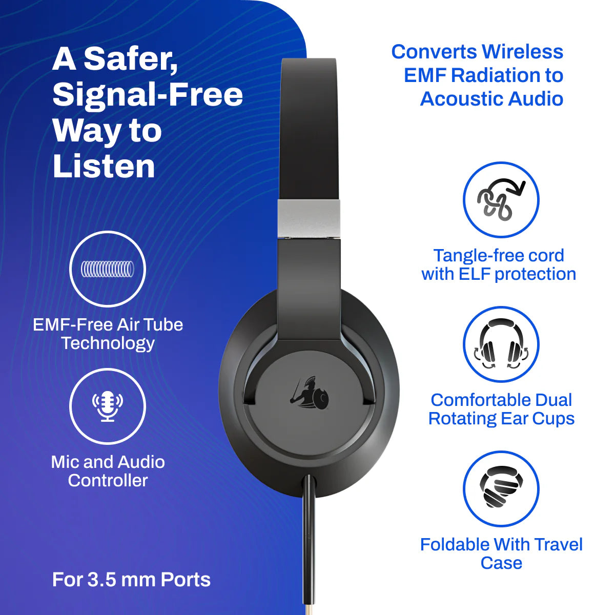 EMF Radiation-Free Air Tube Over-Ear Headphones