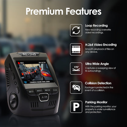 Rexing V1 FHD 1080p Dash Cam (Open Box)