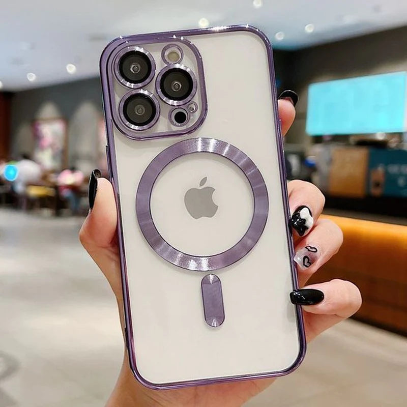 Luxury Wireless Charging Transparent Magsafe Case for Iphone 14 13 12 11 Pro Max X XR XS 7 8 plus SE 2020 22 Mini Soft Cover